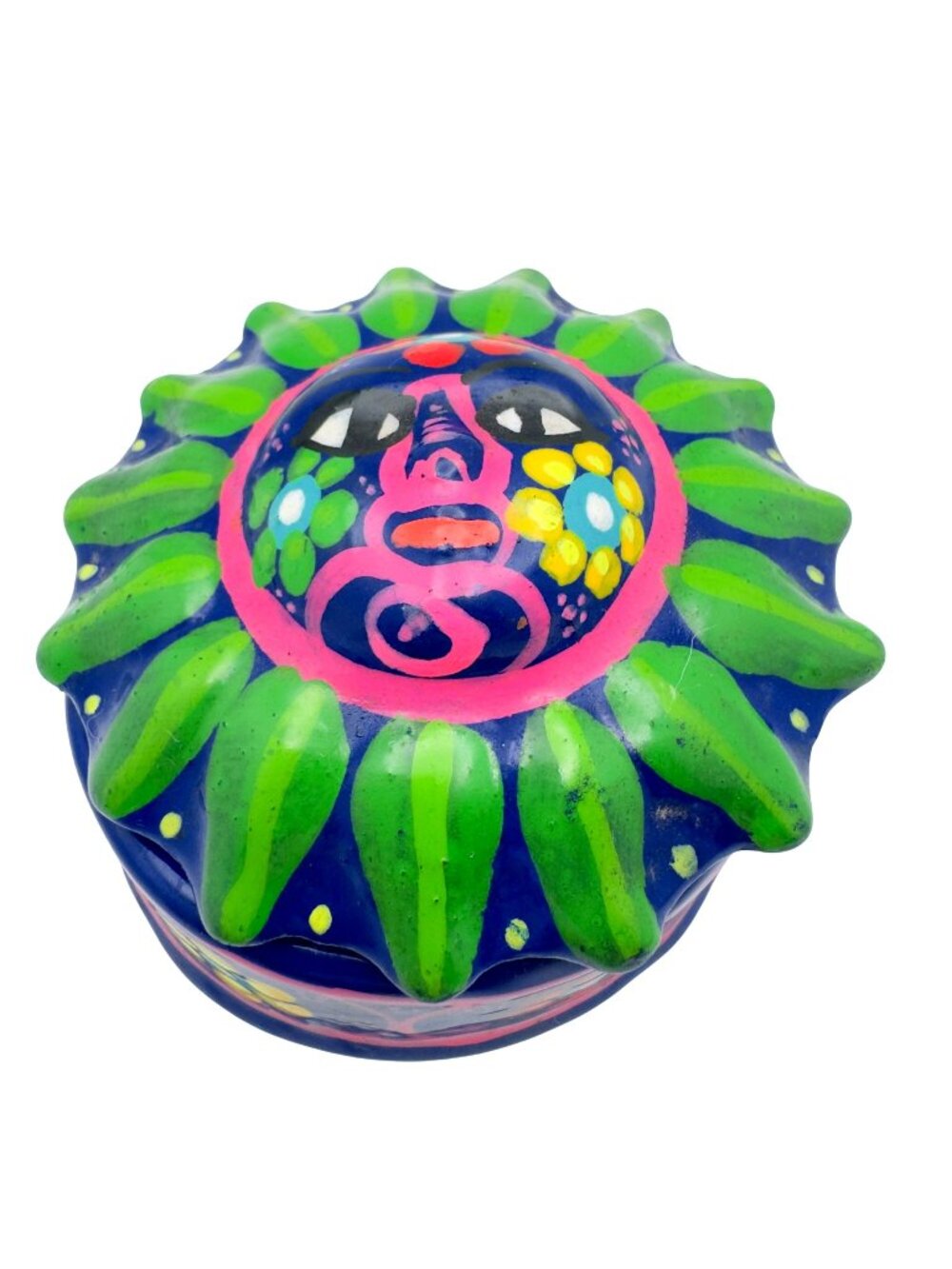 Mexican Talavera Mexican Folk Art Sunflower Terra Cotta 3" Pottery Trinket Box